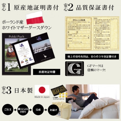極上羽毛布団 プレミアムゴールドラベル シングル 150×210cm ダウン95% 掛け布団 羽毛