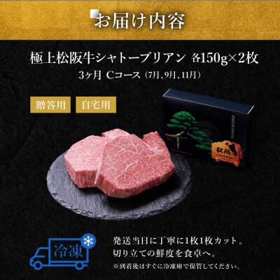 【発送月固定定期便】極上松阪牛シャトーブリアン(150g×2枚) 3か月 Cコース全3回