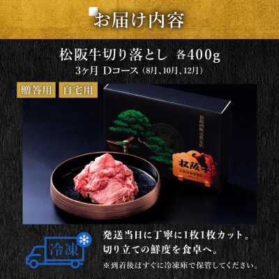 【発送月固定定期便】松阪牛切り落とし 400g 3か月 Dコース全3回