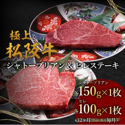 【発送月固定定期便】ヒレ(100g×1枚)シャトーブリアン(150g×1枚)12か月コース全12回