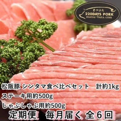 【毎月定期便】松阪豚 シンタマ 約1kg ブランド豚 食べ比べセット ステーキ しゃぶしゃぶ　全6回