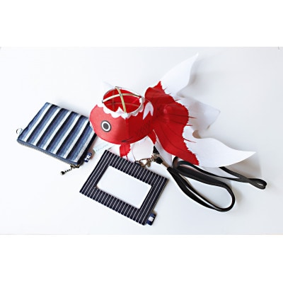 柳井縞小銭入れ・IDケース・金魚ちょうちんセット