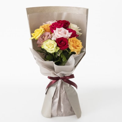 ホシファーム　届いた姿でそのまま飾れるスタンディング薔薇ブーケ　カラフル12本