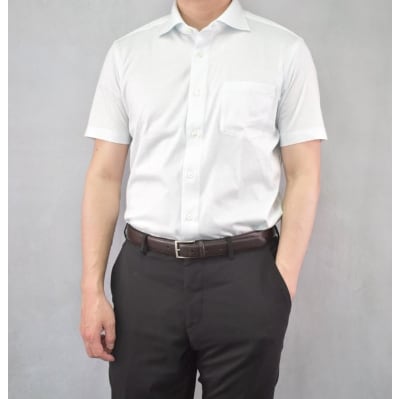 半袖ニットドレスシャツ(ワイドカラー)・綿100%ギザンディ天竺・ホワイト・LLサイズ