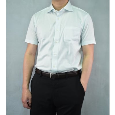 半袖ニットドレスシャツ(ワイドカラー)・綿100%ギザンディ天竺・サックス・LLサイズ