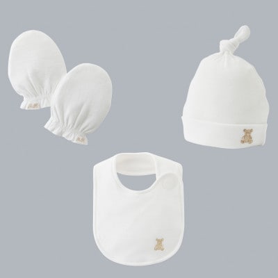 ミキハウス【ゴールドレーベル】海島綿フード・ミトン・スタイ 3点セット