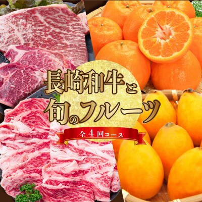 【発送月固定定期便】長崎和牛と旬のフルーツが楽しめる バラエティ定期便 ヒレ カルビ びわ全4回