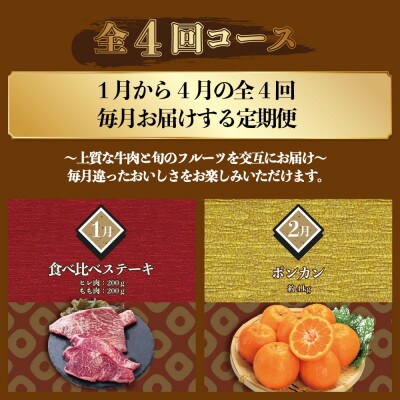 【発送月固定定期便】長崎和牛と旬のフルーツが楽しめる バラエティ定期便 ヒレ カルビ びわ全4回
