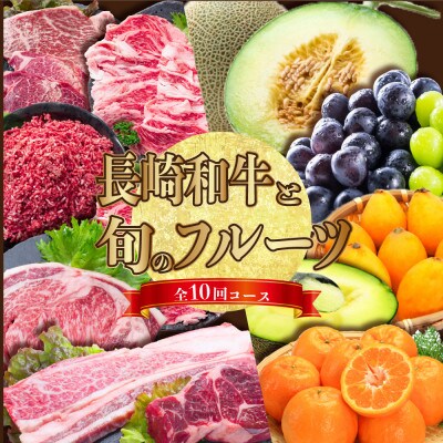 【発送月固定定期便】長崎和牛と旬のフルーツが楽しめる バラエティ定期便 マスクメロン ヒレ全10回