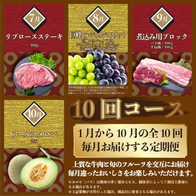 【発送月固定定期便】長崎和牛と旬のフルーツが楽しめる バラエティ定期便 マスクメロン ヒレ全10回