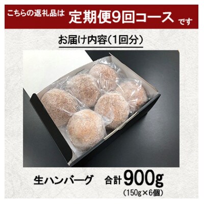 【毎月定期便】長崎和牛100%使用生ハンバーグ150g×6個 計900g全9回