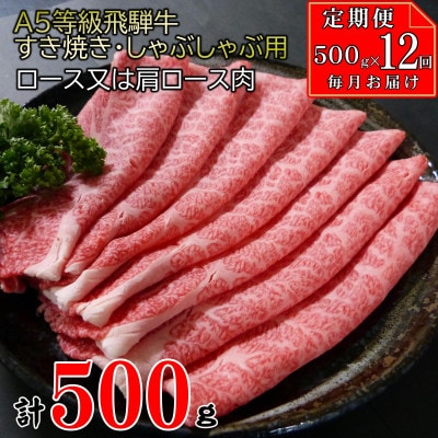 【毎月定期便】(A5等級)飛騨牛スライス500g(ロース又は肩ロース肉)全12回
