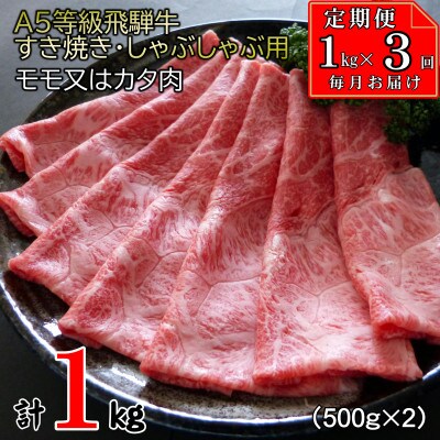 【毎月定期便】[A5等級]飛騨牛赤身肉スライス1kg　モモ・カタ肉全3回