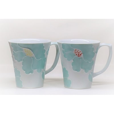 一珍釉彩花文ペアマグカップ