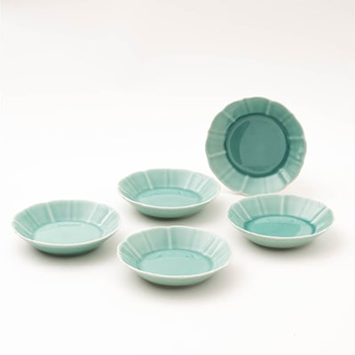 青磁花型深平皿5枚セット