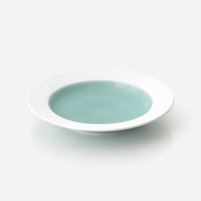 青磁白彩リム皿　2枚セット H1175
