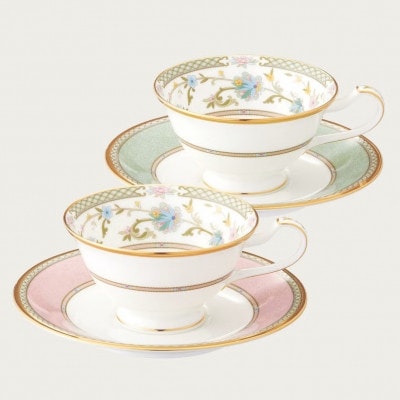 【ヨシノ】ティーコーヒー碗皿ペアセット(グリーン・ピンク)