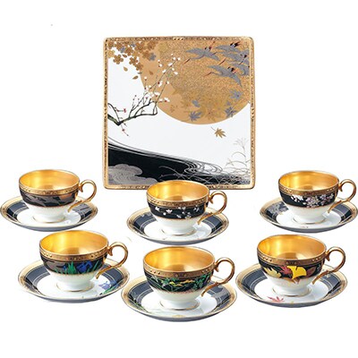 【四季彩舞曲】角大皿付き碗皿6客セット