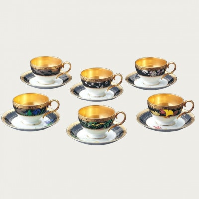 【四季彩舞曲】角大皿付き碗皿6客セット