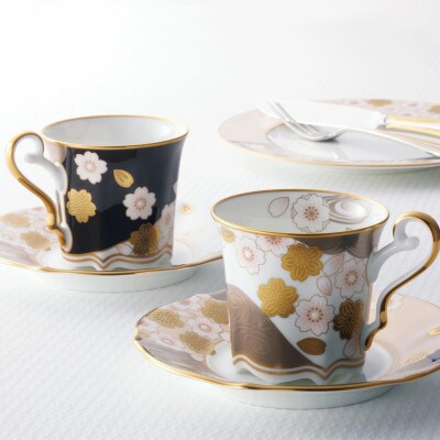 あやみなもコーヒーカップ&ソーサーペア(桜金銀彩・夜桜金銀彩)4939-10J/P52506伊万里市
