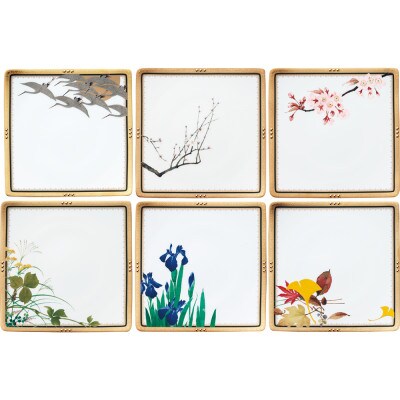 四季彩舞曲20.5cmスクエアプレート揃(6枚)(絵変り)4656-AS/N50952(伊万里市)