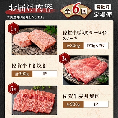 【発送月固定定期便】肉の定期便!厳選佐賀牛隔月お届け(奇数月)全6回