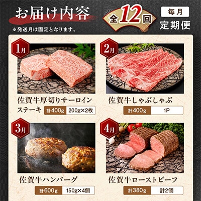 【発送月固定定期便】肉の定期便!佐賀牛毎月月替わりでお届け全12回