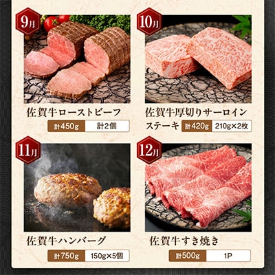 【発送月固定定期便】肉の定期便!特選佐賀牛毎月月替わりでお届け全12回