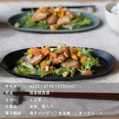 信楽焼・明山のオーバル皿(とび茶)　s18-di17-A3