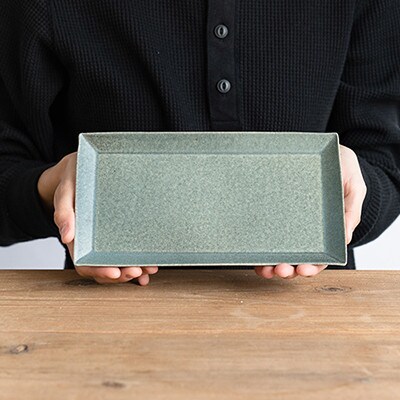 信楽焼・明山の長皿(淡青磁) s18-di16-A8