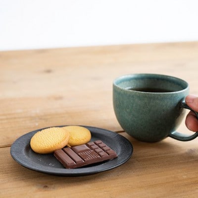 信楽焼・明山のリムプレートS　とび茶生成りセットs18-di15