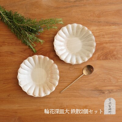 信楽焼　輪花深皿　鉄散(大)2枚セット