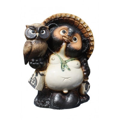 信楽焼 ふくろう付狸 8号 (B082-04)