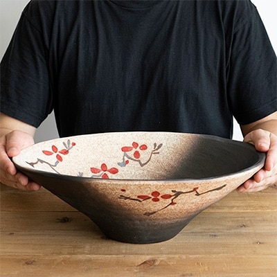 信楽焼・明山の赤絵付楕円手洗鉢(W40cm)　washbowl-10