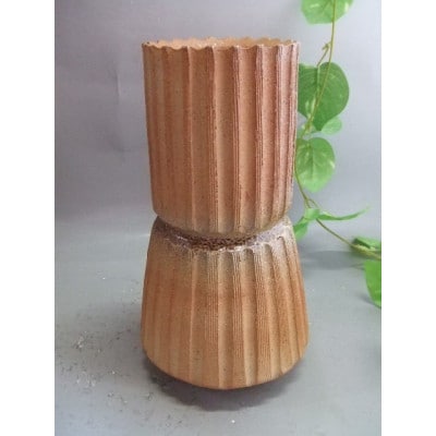 【信楽焼】鼓カット手づくり花入れ　花入　花器　花瓶　nha-011