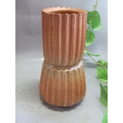 【信楽焼】鼓カット手づくり花入れ　花入　花器　花瓶　nha-011