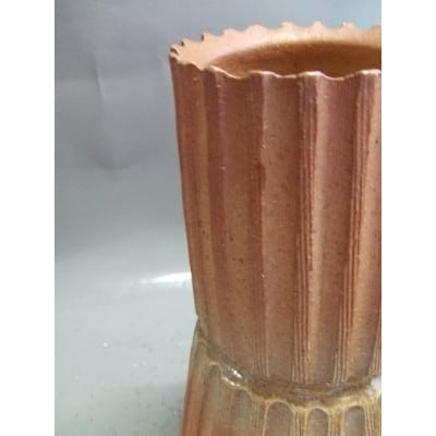 【信楽焼】鼓カット手づくり花入れ　花入　花器　花瓶　nha-011