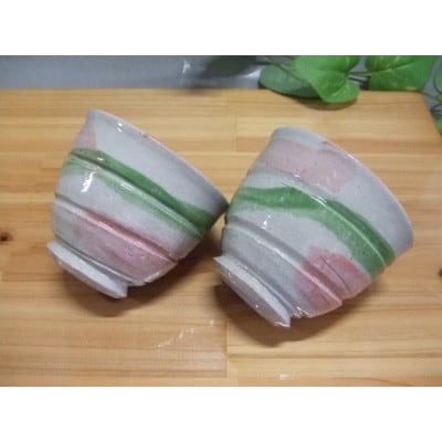 【信楽焼】ピンク&グリーンペア湯呑　nwu-023