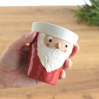 信楽焼・明山の　サンタ/雪だるまのペアカップ　s15-2028