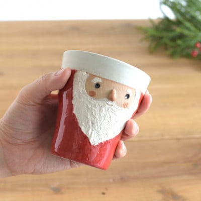 信楽焼・明山の　サンタ/トナカイのペアカップ　s15-2027