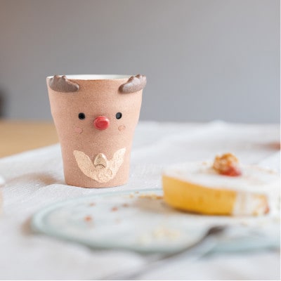 信楽焼・明山の　トナカイのフリーカップ　s15-27