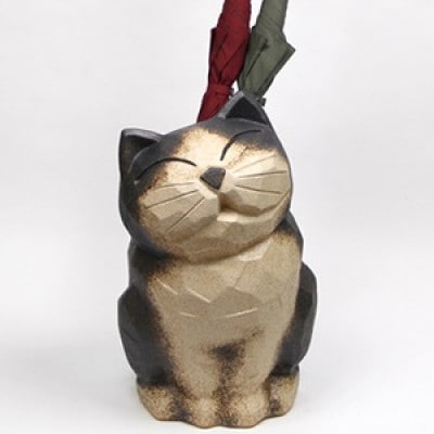 信楽焼 陶器製 黒猫傘立て kt-0251