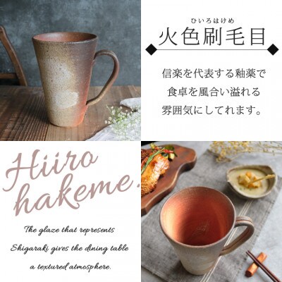 【満水630ml】信楽焼 ビアジョッキ ソリ型マグカップ (火色刷毛目)