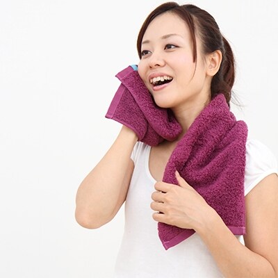無撚糸フェイスタオル レッド　2枚組