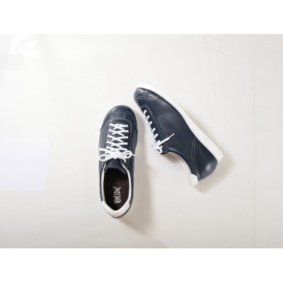 本革レザースニーカー22.0cmネイビー