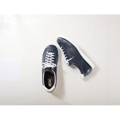 本革レザースニーカー23.0cmネイビー