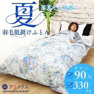 【春夏用】洗える羽毛肌掛け布団シングルサイズダウン90%0.3kgダウンケット洗濯可能ブルー　国産
