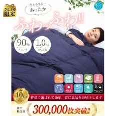 【さとふる限定】羽毛布団シングル掛け布団日本製ダウン90%1.0kg立体スクエアキルト無地ネイビー | ふるさと納税のお礼品