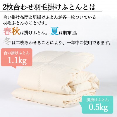 羽毛布団クイーン二枚合わせ 合掛ふとん1.1kg/肌ふとん0.5kg オール  