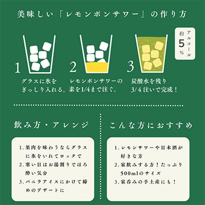 ハクレイ酒造×友桝飲料　レモンポンサワーの素500ml・激軟水 激炭酸水500ml×3本セット